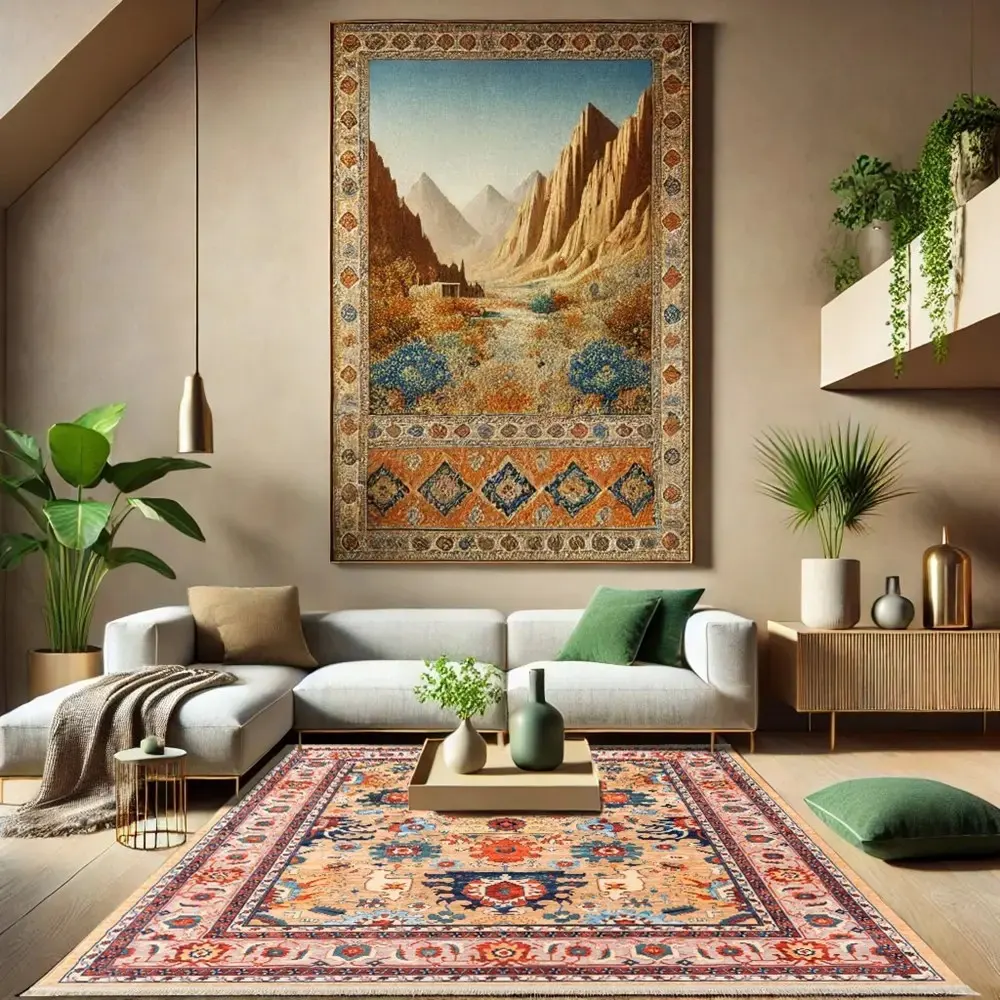 فرش ماشینی سنتی طرح 25cs0260 طلایی 1000 شانه